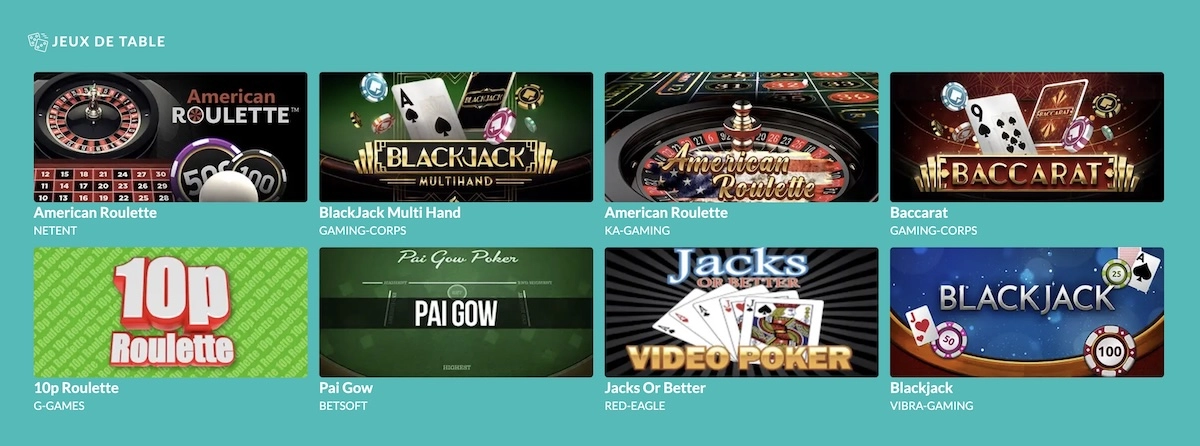 Jeux de table de Lucky Treasure Casino