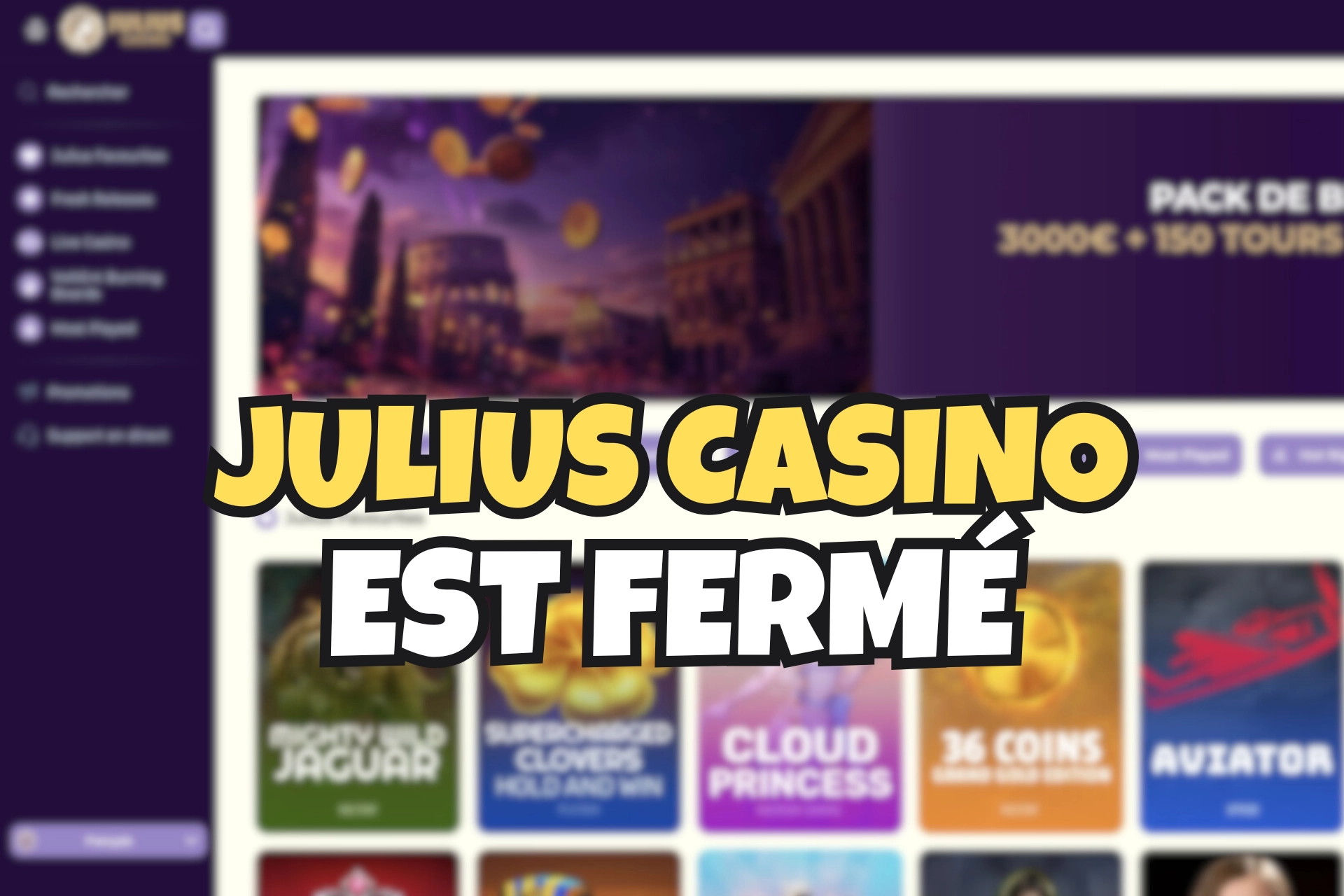 Interface de Julius Casino montrant les jeux et bonus