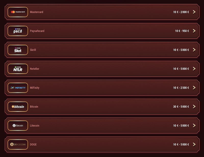 Méthodes de dépôt Magius Casino